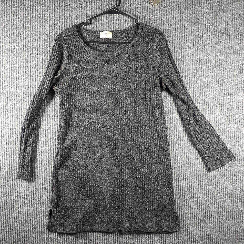 Everly Gray Ribbed Knit Tunic Top Long Sleeve Stretch Size Small